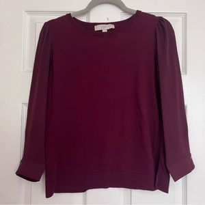 LOFT Mixed Media Sweater Blouse in Maroon, Size Small